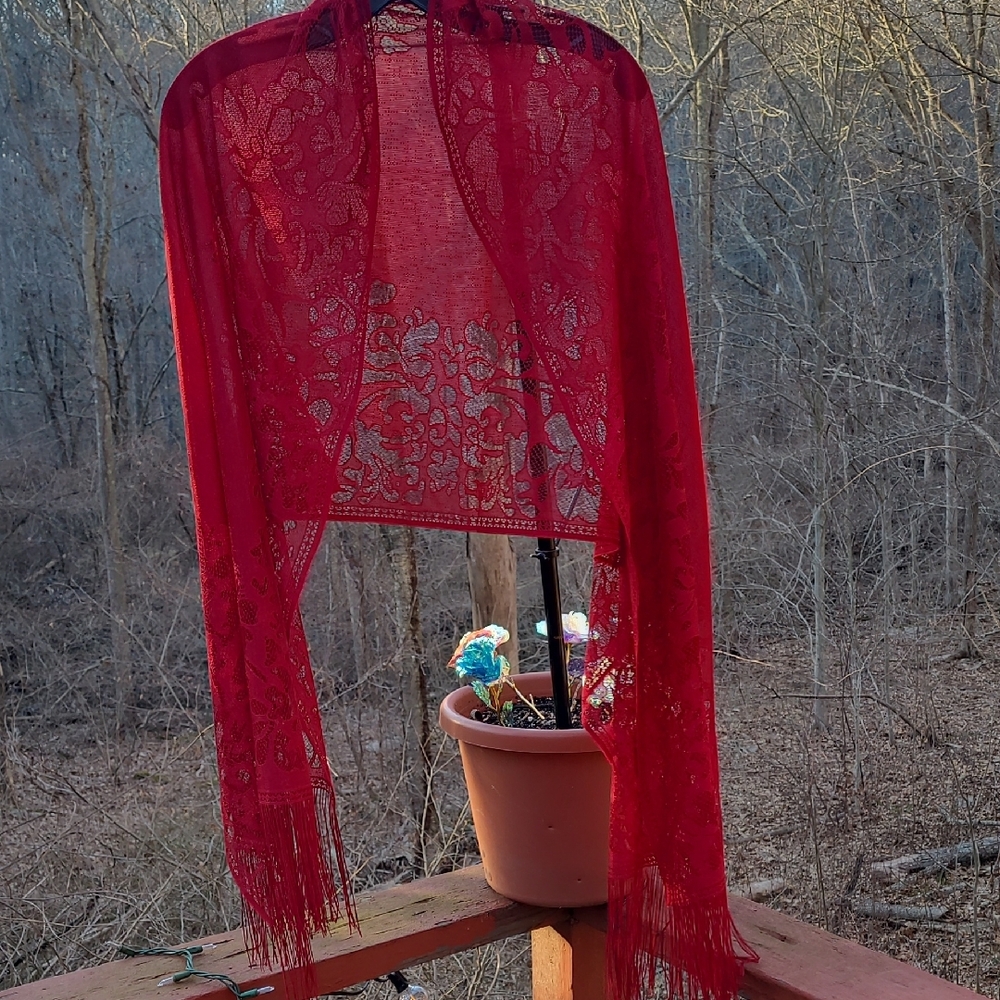 Elegant Red Floral Shawl